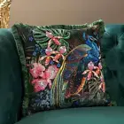 Fringed Peacock Throw Pillow Cover Green Velvet Cushion Cover for Velvet Nubuck