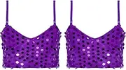 [iEFiEL] Kids Girls Shiny Sequins Jazz Dance Shirts Sparkly Tank Tops Spaghetti Shoulder Straps Dance Tops