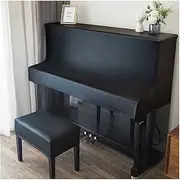 Grand Piano Cover, Upright Piano Protective Cover,Leather Elastic Adjustable Piano Cover, Half-Covered Cloth Waterproof Long Upright Piano Cover Double Stool Cover ( Color : Black )