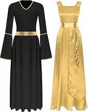 [Loodgao] Liturgical Dancewear for Women Adult Praise Dance Maxi Dress with Long Worship Tunic Overlay