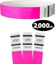 Heavier Tyvek Wristbands 7.5 Mil - Goldistock Original Series Aglow Neon Pink 2,000 Count - ¾” Arm Bands - Paper-Like Party Armbands - Heavier Tyvek Wrist Bands = Upgrading Your Event