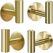 4PCS Towel Hooks，Adhesive Hooks Brushed Gold，SUS304 Stainless Steel Coat Robe Clothes Hook Modern Wall Hook Holder