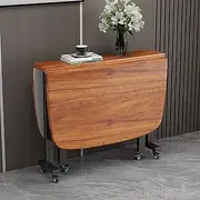 Folding Kitchen Table, Drop Leaf Dining Table, Wood Extendable Table Dining, Saving Space, Round Edge Design, Adjustable Moveable Kitchen Desk Table Wheels (Color : A, Size : 100 * 60cm)