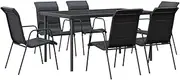 Outdoor Dining Set, Garden Setting Table and Chair Patio Conversation Set Furniture 7 pcs Black Steel and Textilene