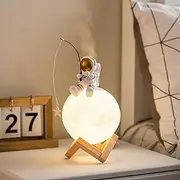 [Octdays] Astronaut Moon Lamp Humidifier Cute Cool Mist USB Humidifier 3 Colors Light Changing, Aroma Diffuser for Living Room Bedroom Office Kids Room