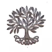 Handmade Metal Sculpture, Tree of Life, Haitian Oil Barrel Folk Art, 11x11in