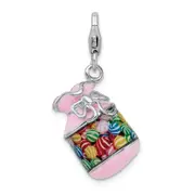 Sterling Silver Amore La Vita Rhodium-Plated Polished 3-D Enameled Candy Jar Charm With Fancy Lobster Clasp
