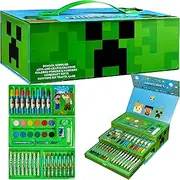 Minecraft Craft Set Children's Painting Set for School 40 Pieces Travel Play Portable Painting Case with Watercolour Paints Crayons Eraser Colouring Book Toy