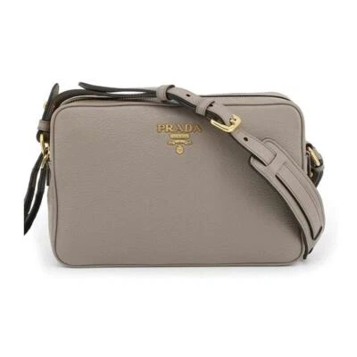 Prada Argilla Grey Vitello Phenix Leather Double Zip Cross Body Bag NWT