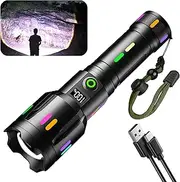 【Led Torch with Fluorescent Strong Lighting】30000 High Lumens Fast Charging Flashlight with Power Display,6 Lighting Modes IP67 Waterproof Torches, Zoomable Long Shot Flash Light for Hiking,Camping