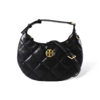 在飛比找momo購物網優惠-【TORY BURCH】Willa 絎縫迷你彎月包 黑色(1