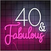 Sign Lamp Neon Light Sign 40 & Fabulous Cheers To Forty Years Old Birthday Party Wall Hanging Decor Bedroom Sign Backdrop 36x32cm