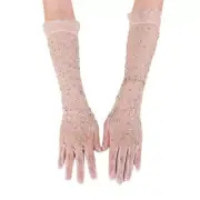 Studded Short Gloves Prom Accessory White Lace Gloves for Operas