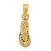 14K Yellow Gold 3D W/ Blue Enamel Single Flip-Flop Charm