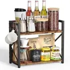 Coffee Station Organiser,Wooden Kitchen Shelf Storage,2 Tier Coffee Condiment St