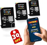 [REVLIXI] Reusable Google Review Stand (3 PCS)- Boost Reviews w/ 3x4 inch Google Review Tap Card Stand & QR Code Stand -No App,No Subscription- Android & iPhone Compatible- Google Reviews Made Easy