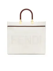 Fendi Sunshine Medium Shopper Bag in White Canvas