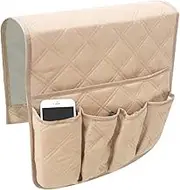 Sofa Armrest Organiser Hanging Caddy Storage Bag Couch Chair TV Remote Control Holder Armchairs Couch Organise for Recliner Remote Holder, TV Control, Cell Phone (Beige)