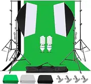MSKIRA 1350w Continuous Lighting Softbox kit 135W Bulb 20"*28" Studio Soft Box Lighting Light Stand Kit 2x3m Green Screen Photography Backdrop Stand Black White Background Support Portable Carry Bag