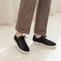 在飛比找momo購物網優惠-【WYPEX】針織透氣拉鍊綁帶休閒鞋女平底鞋帆布鞋(黑色)