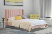 Modern Classic Herman King Single Velvet Bed Frame Pink with Gold Legs