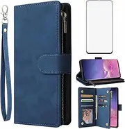 Asuwish Compatible with Samsung Galaxy S10e Wallet Case Tempered Glass Screen Protector and Leather Flip Cover Card Holder Cell Accessories Phone Cases for Glaxay S 10e Gaxaly 10se Galaxies Se10 Blue