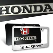 Honda CIVIC 3D Front + Back Stainless Steel License Plate Frame Set w/ Caps NEW