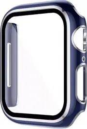 For Apple Watch 8 /7 /SE /6 /5 /4 /3 /2 /1 Ultra Hard Gel Case With Built-In Screen Protector 44MM- NavyBlue/Silver