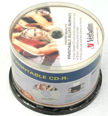 50 Verbatim CD-R 52x 700MB/80MIN Inkjet Printable silver