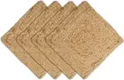 Natural Jute Placemat Set of 4 - Square 13 Inch Decorative Reversible Braided Ha