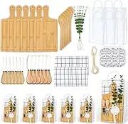 Jansun 6 Sets Baby Shower Game Prizes Square Cheese Board Spoon Fork Knives Plaid Towel Artificial Eucalyptus Stems Thank You Tags and Bags for Baby Shower Wedding Bridal Party Winners Guest Gifts