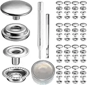 25Sets 12.5mm Stainless Steel Fastener Snap Press Stud Button with Punching Tools Kits for Coats Bags Leathers Marine Boat Canvas Silver with Tools