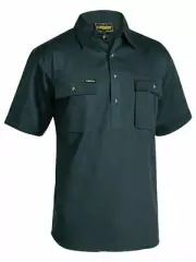 BISLEY Cotton Drill Work Shirt Closed Front Short Sleeve Bottle BSC1433