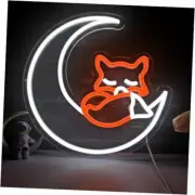 Fox Neon Sign for Wall Decor Fox Neon Light Dimmable Fox Moon Neon White Orange