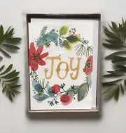 NEW Set of 12 Hallmark Studio Ink "JOY" Holiday Floral Wreath Christmas Cards