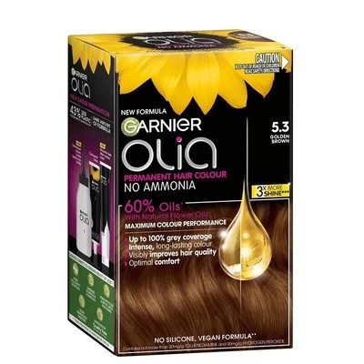 Garnier Olia 5.3 Golden Brown Permanent Vegan Hair Colour Dye No Ammonia 60% Oil