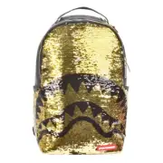 Brand New SPRAYGROUND Gold Black Sequin Shark Deluxe Bag Backpack