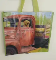 Red Pickup Truck With Lab Dog Large Reusable Tote Eco Friendly Shopping Bag