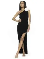 Alexia Admor Astrid One Shoulder Dress Women's 4 Black Leg Slit Side Zip Closure