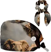 [YTYVAGT] Scrub Caps Women,Scrub Hats Suitable for Women,African Animal Family Elephant