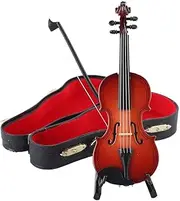 Wooden Miniature Violin With Stand Bow And Case And Black Leather Case,Miniature Doll House Mini Musical Instrument, Miniature Violin Model,Small Collectible Office Home Decor Tree Ornaments