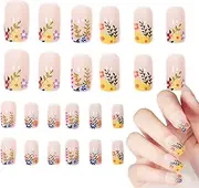False Nails, Flower Nails, Full Artificial Gel Nail Strips, Long Lasting Short False Nails for Girls and Women, Puchen