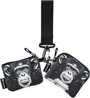 [XYMZR] Monkey Coffee Black White Mini Zip Around Wristlet keychain Wallet for Women Personalized Pattern Detachable Dual Pouch Wristlet Portable Wallet Phone Coin Purse, Multi-colored, One Size