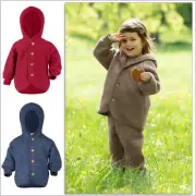 ENGEL Kids Thermal Jacket Cardigan with Hood, 100% Organic Merino Wool Fleece