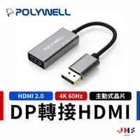 在飛比找蝦皮商城優惠-【POLYWELL】寶利威爾 DP轉HDMI 訊號轉換器 4