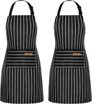 NLUS 2 Pack Cooking Aprons for Women with Pockets Adjustable Kitchen Bib Aprons