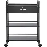 Beauty Salon Trolley Cart, 3-Tier Hair Salon Stations Cabinet for Stylist with Lockable Drawer, MDF Rolling Storage Station with 4 Wheels (2 Lockable) for Beauty SPA Barbershop