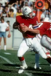Quarterback Steve Grogan New England Patriots drops back to pass - 1976 Photo 1