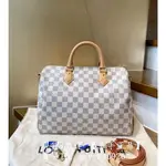 精品二手 LV 路易威登 SPEEDY 30 白色棋盤格 N41373 枕頭包 手提包 肩背包 斜背包