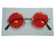 Adult John Lennon HIppie Retro Costume Glasses Round Frame Red Lense